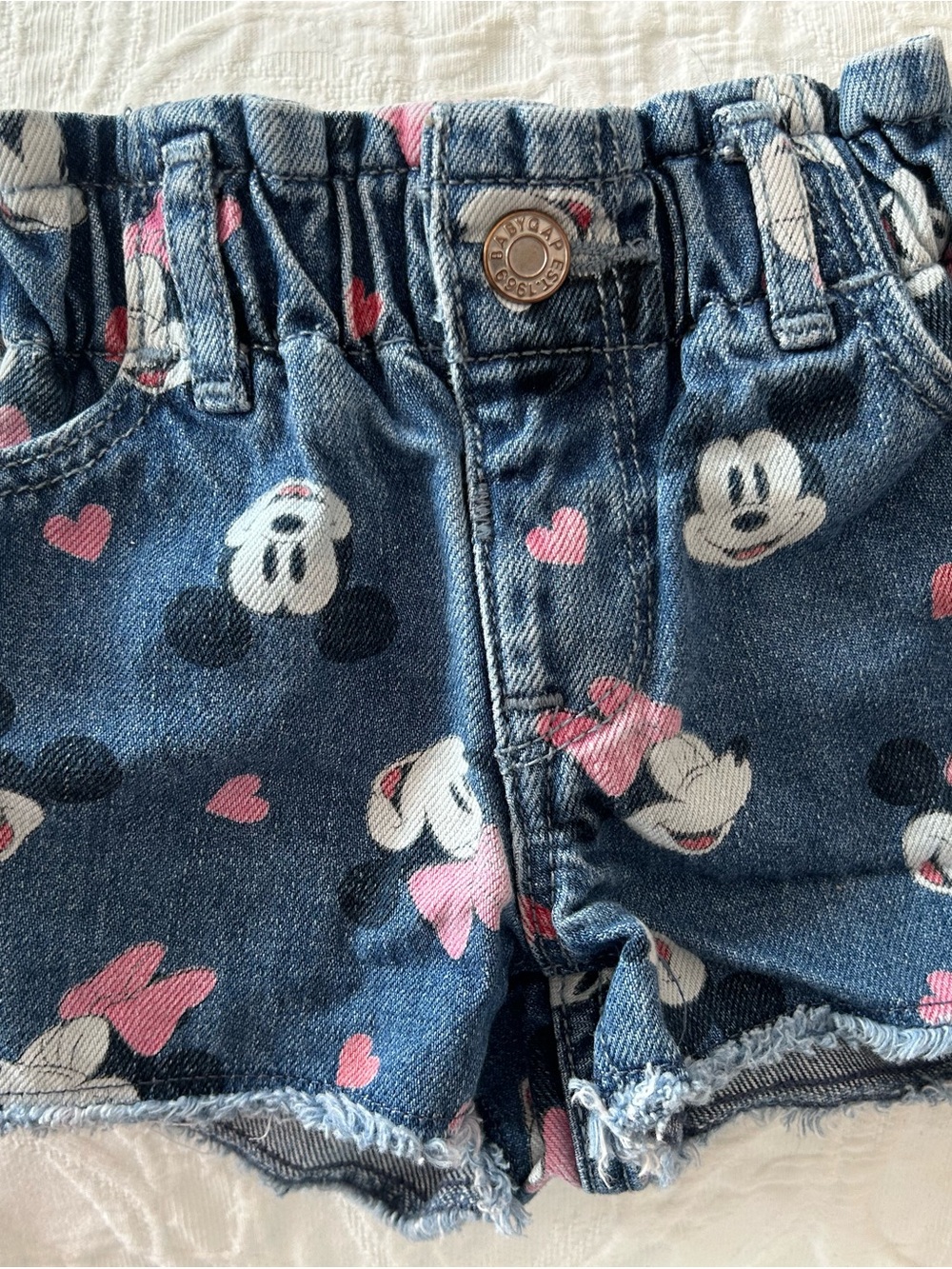 BabyGAP Disney Denim Shorts with Minnie & Mickey Heart Print